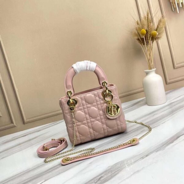 *Full Set, Receipt, Chain Strap* Dior Lady Mini Cannage Lambskin Iridescent Pink GHW